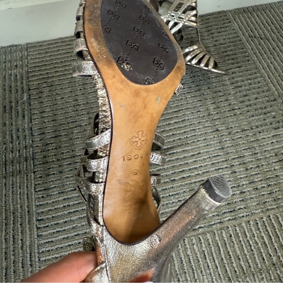 Isola Silver Gold Bronze Strappy Heels with Studs - Picture 3 of 7